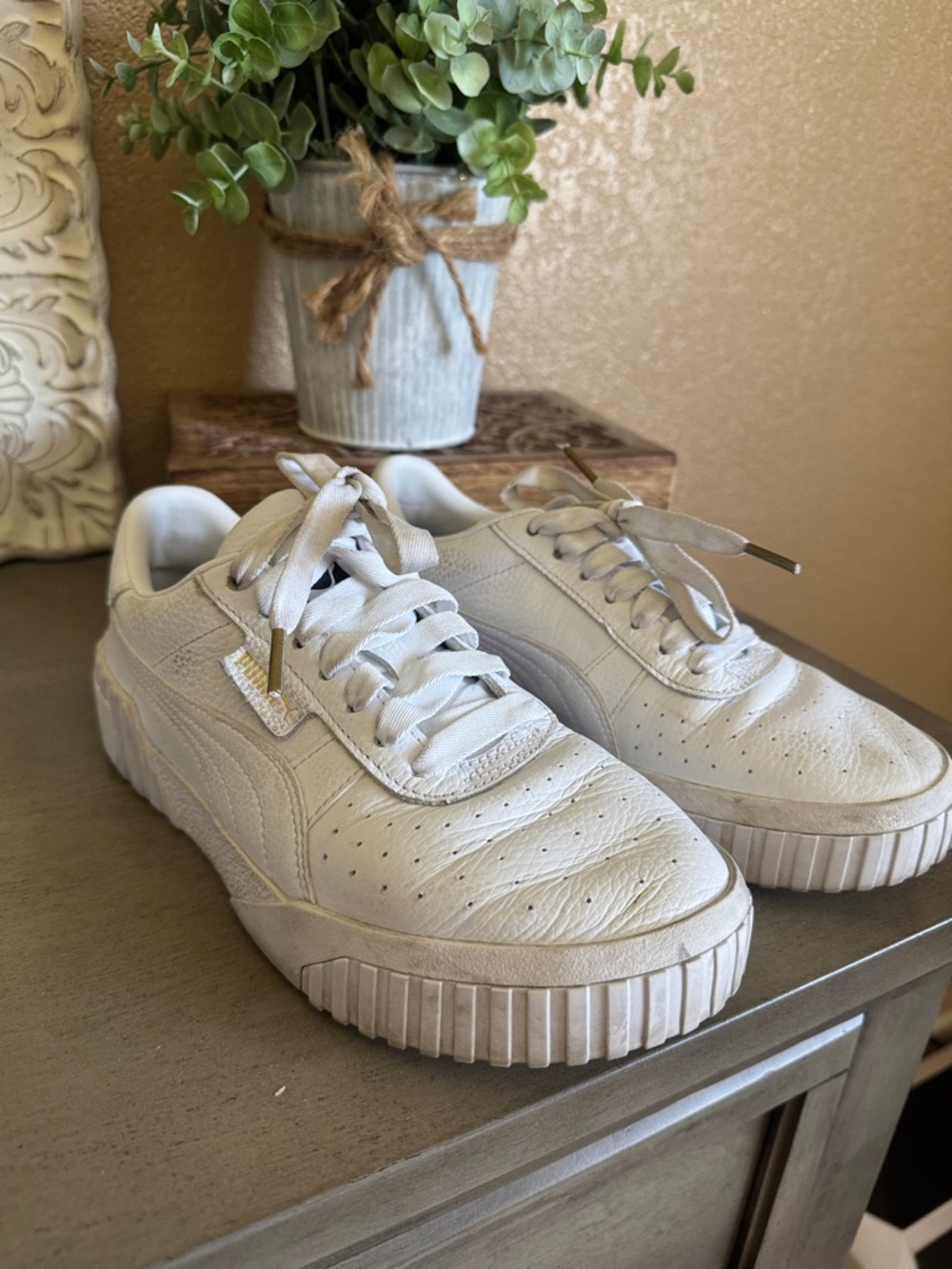Puma Cream/White Platform Leather Sneakers
